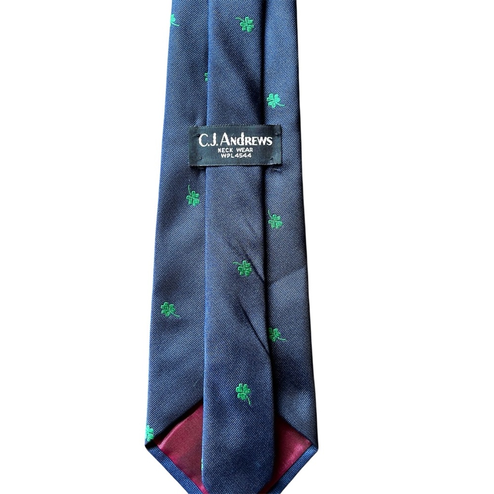 CJ Andrews VTG Navy Blue Green Shamrock Clover Ireland Lucky Irish Woven Tie